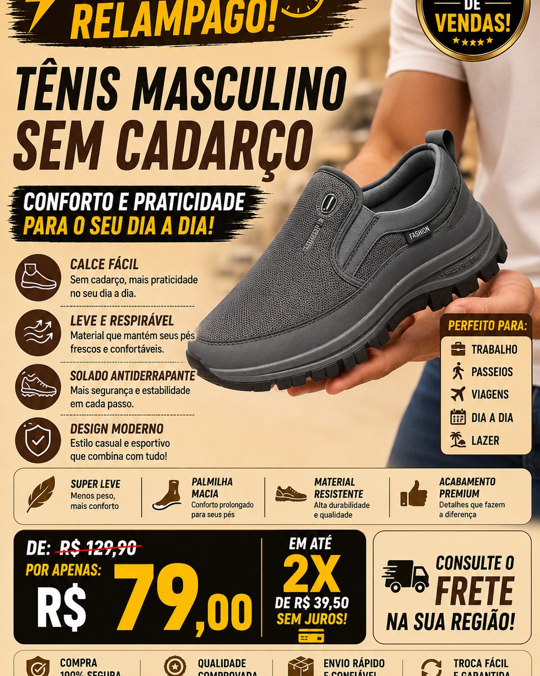 Tênis Sem Cadarço Cinza