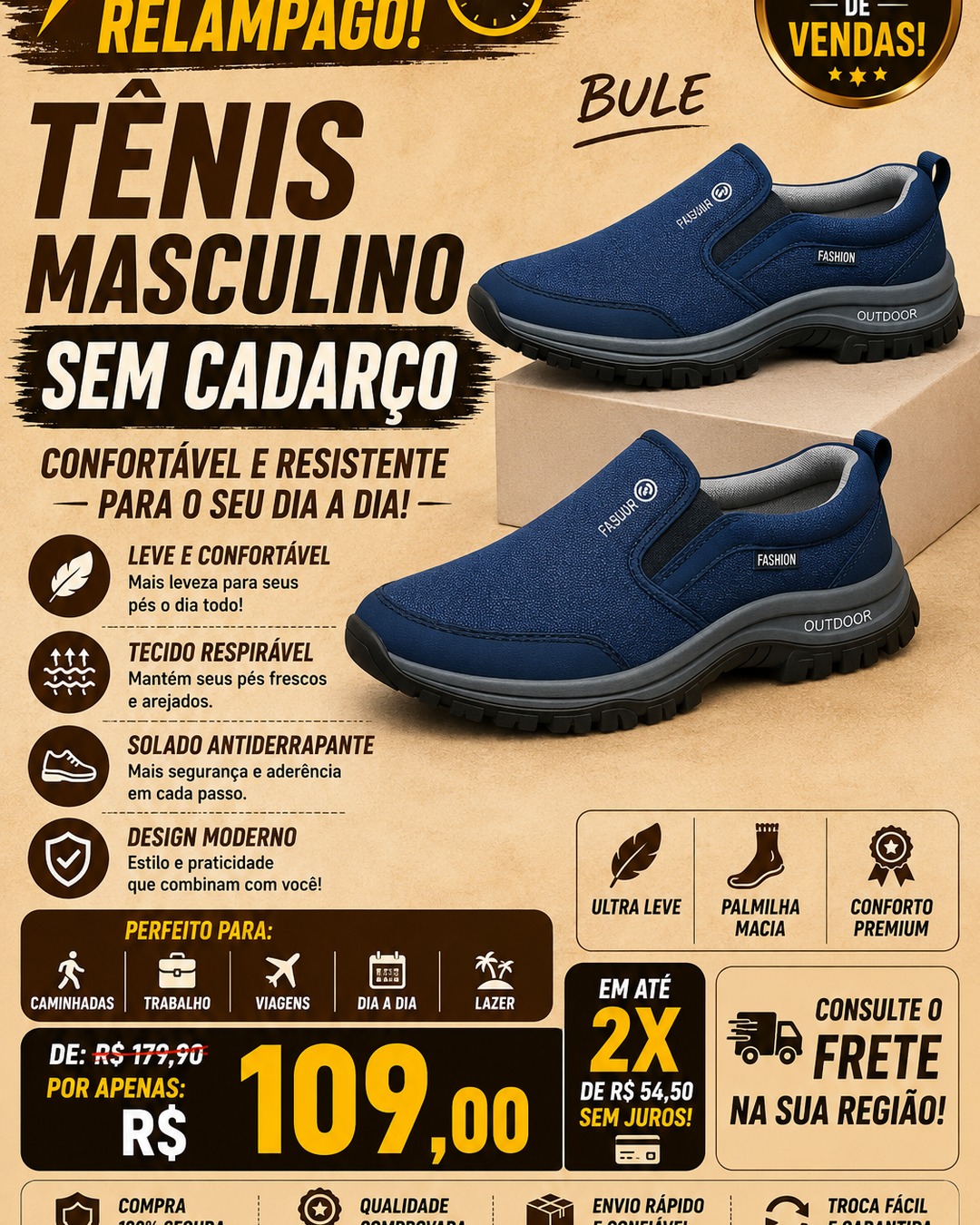 Tênis Sem Cadarço Azul