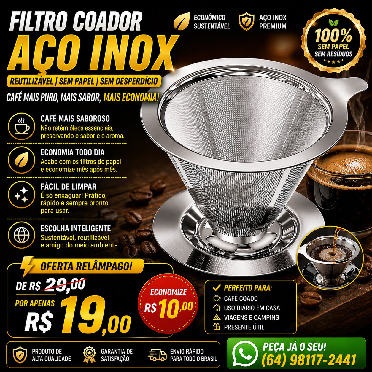 Filtro Coador Aço Inox