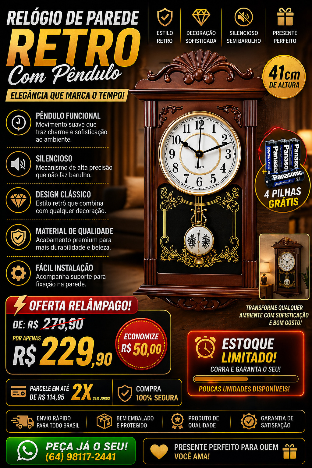 Relógio de Parede Retrô