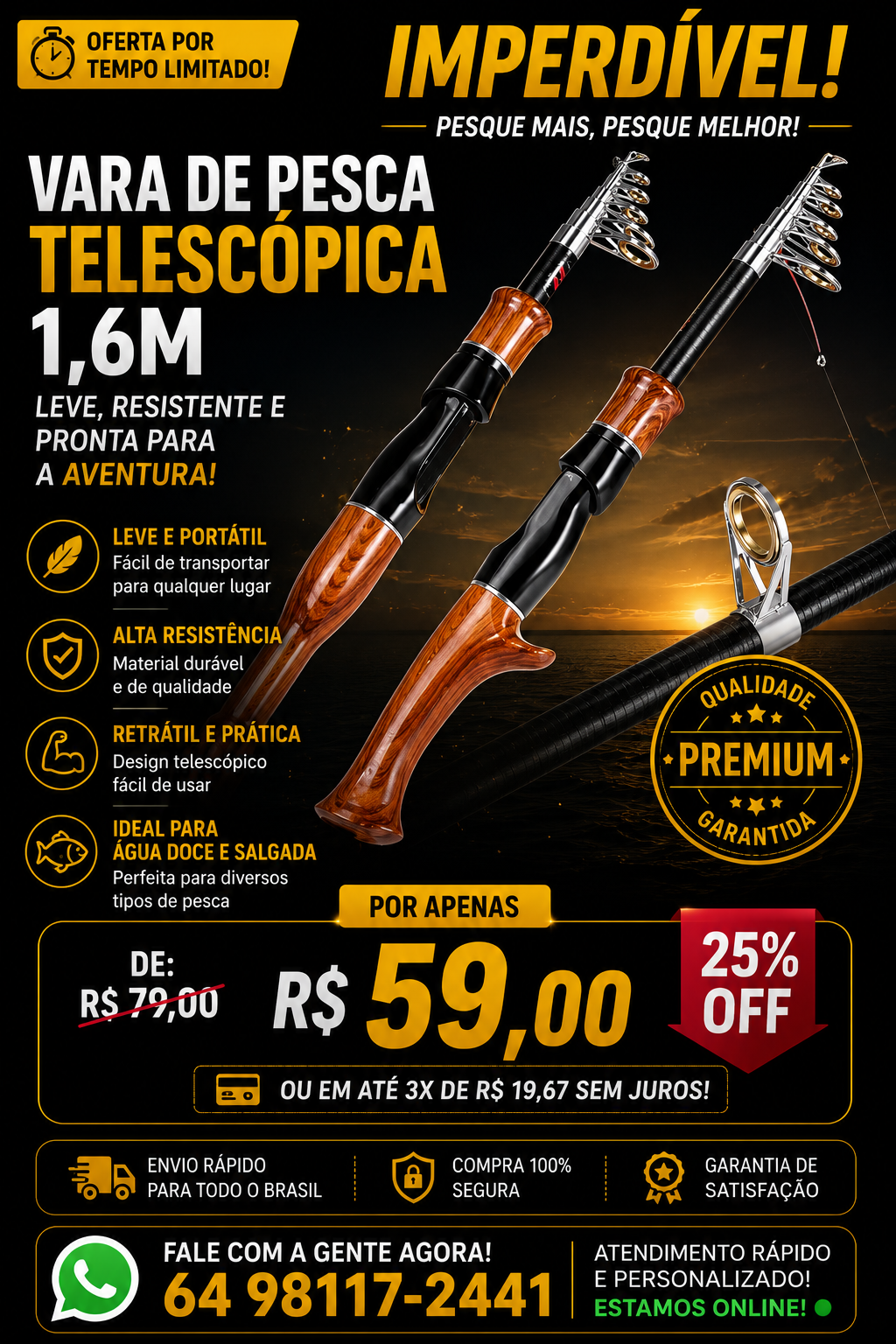 Vara Telescópica 1.6m